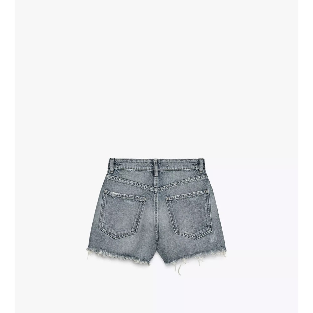 ZARA TRF RIPPED HIGH RISE DENIM SHORTS - Picture 8 of 10